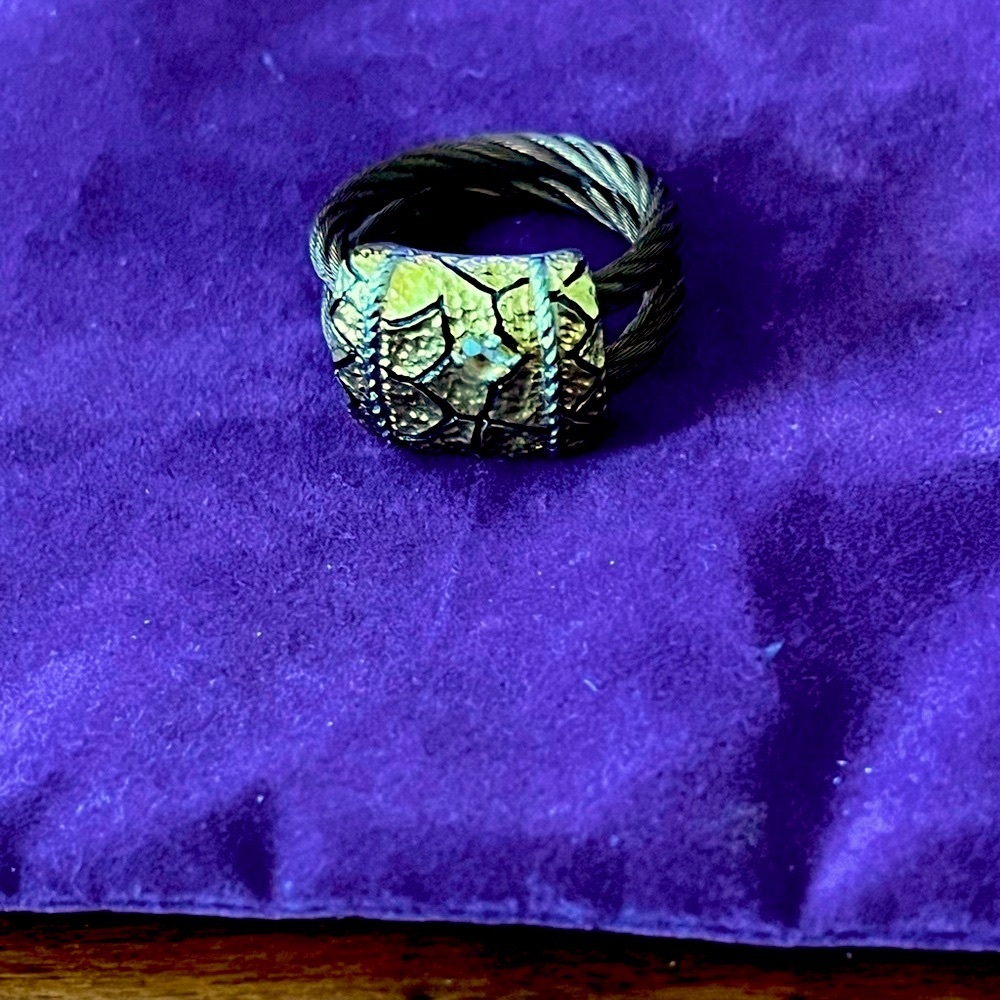 CHARRIOL AUTHENTIC 18K Yellow GOLD DIAMONDS BRONZE Double CABLE RING Size 5 1/2
